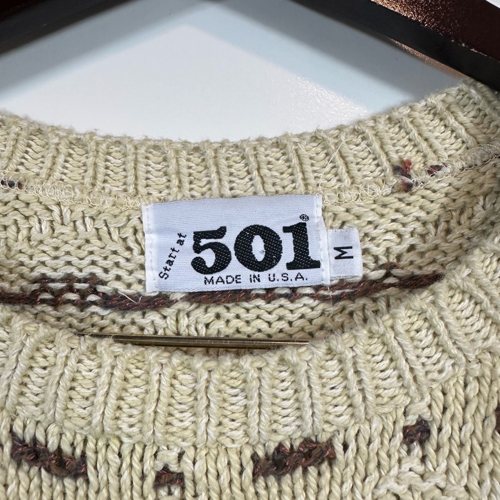 Vintage Trader Bay 501 Made in the USA Grandpa Textured Sweater in Cream Size M - Picture 3 of 8